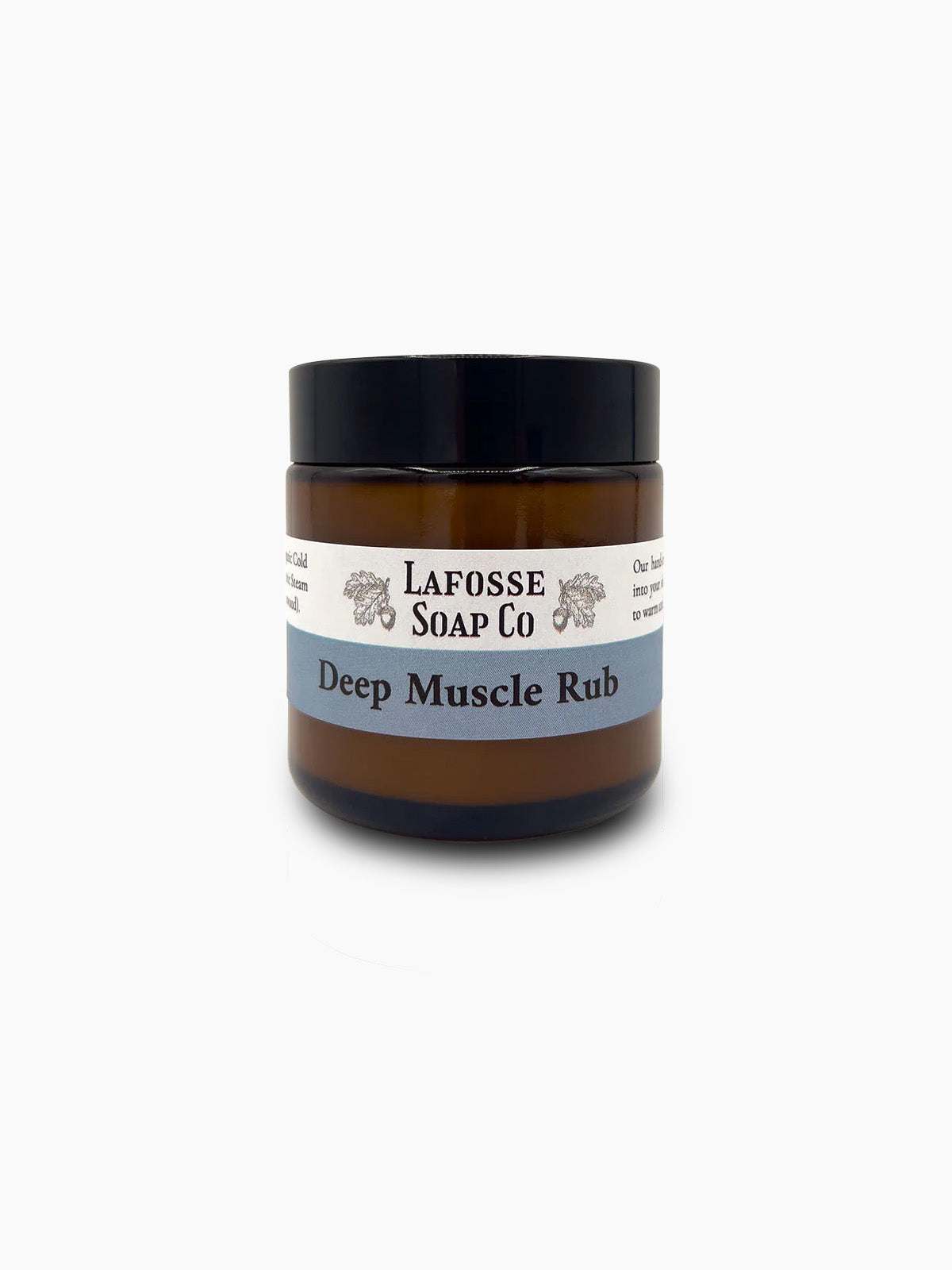 Jar of Deep Muscle Rub with natural ingredients for sore muscle relief and hydration