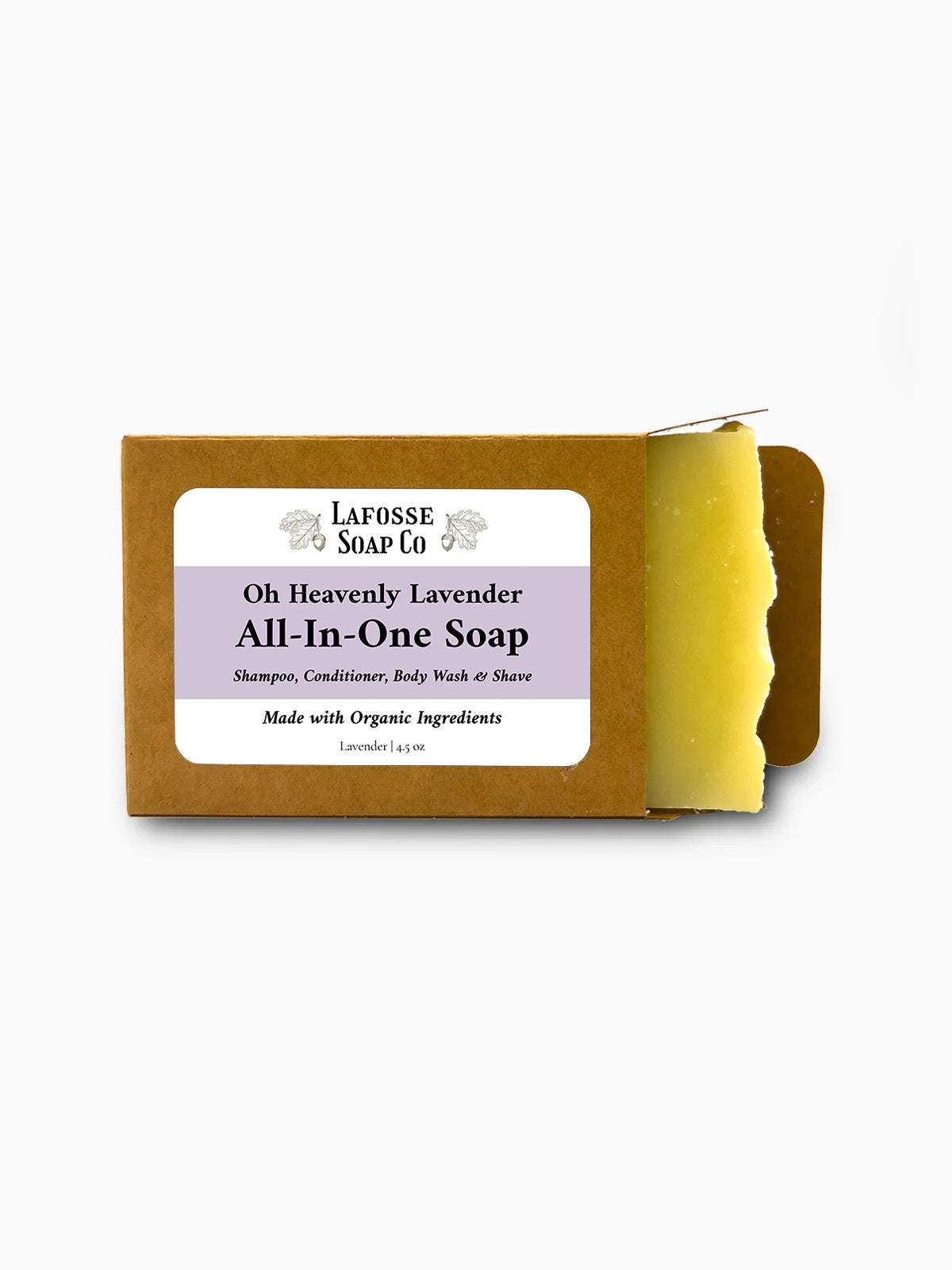 Oh Heavenly Lavender all-in-one soap bar with lavender essential oil and organic oils for hair, body, and shave care