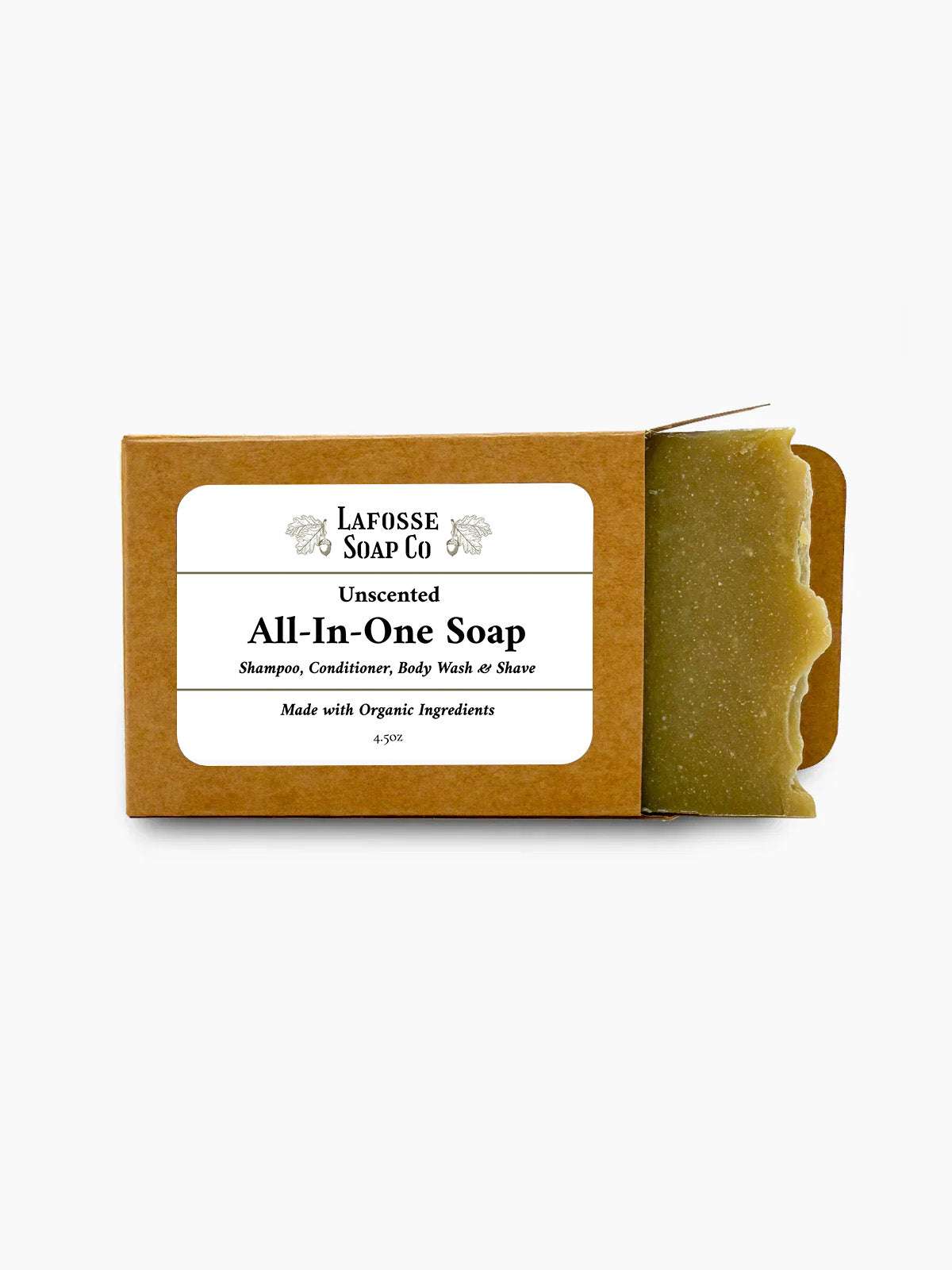 Unscented All-in-One Soap bar in kraft box for sensitive skin, fragrance-free natural care